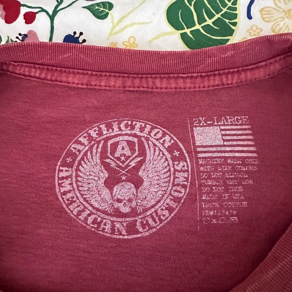 Affliction T-Shirt Mens 2XL Red American Customs Skull Biker‎ Graphic Distressed